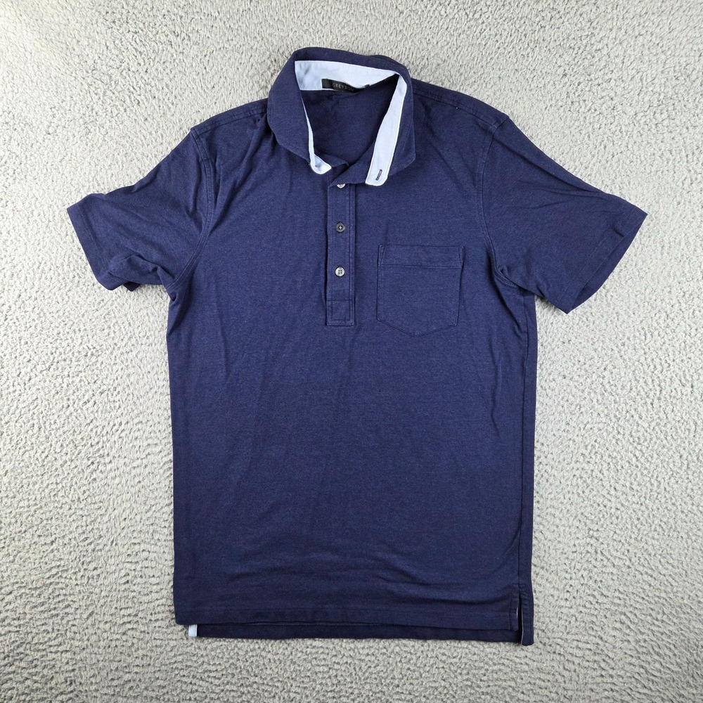 Greyson Polo Shirt Mens Small Blue Solid Logo‎ Stretch Golf Short Sleeve